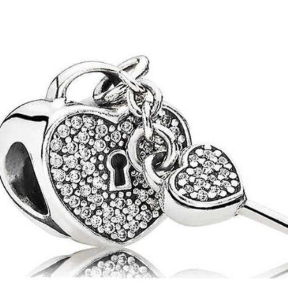 925 Sterling Silver Heart Lock with Key Charm